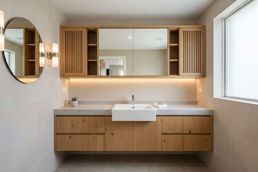 bathroom cabinet on vanity