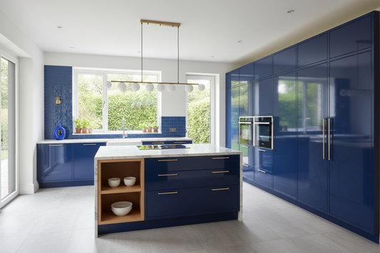 custom blue cabinets
