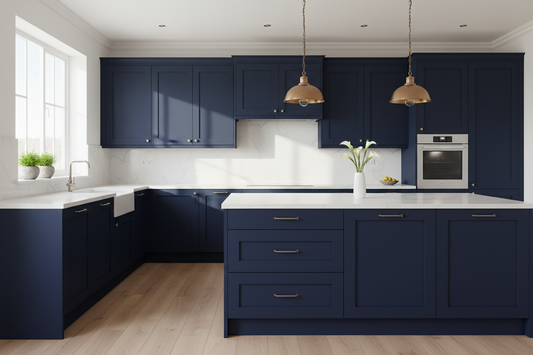 custom blue cabinets