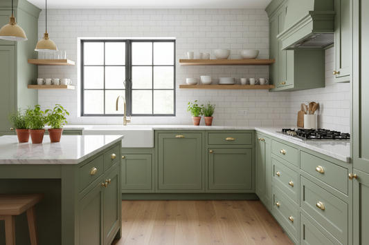 green kitchen cabinets